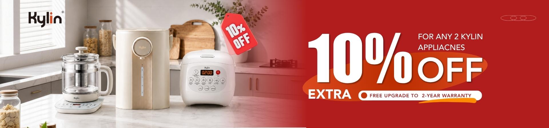 Promotional banner for Kylin kitchen appliances with a 10% off discount offer.