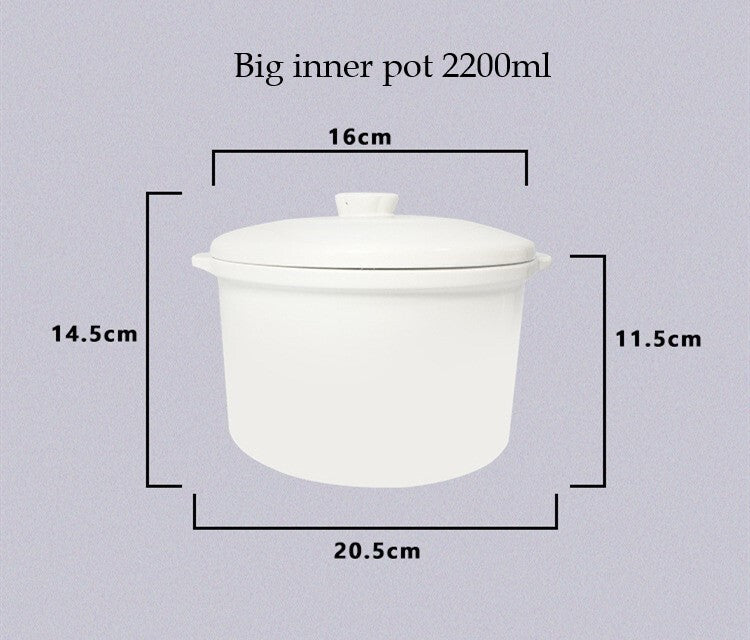 Kylin Electric Slow Cooker Stainless Steel Ceramic Pot Steamer 2.2L With 3 Containers AU-K1022