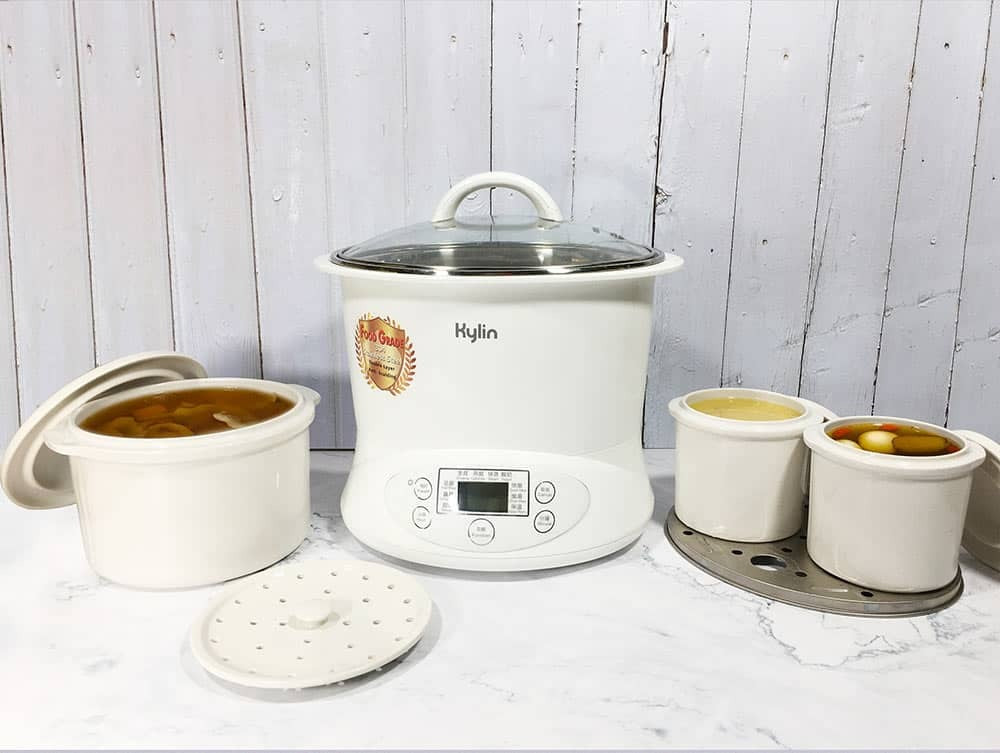 Kylin Electric Slow Cooker Stainless Steel Ceramic Pot Steamer 2.2L With 3 Containers AU-K1022
