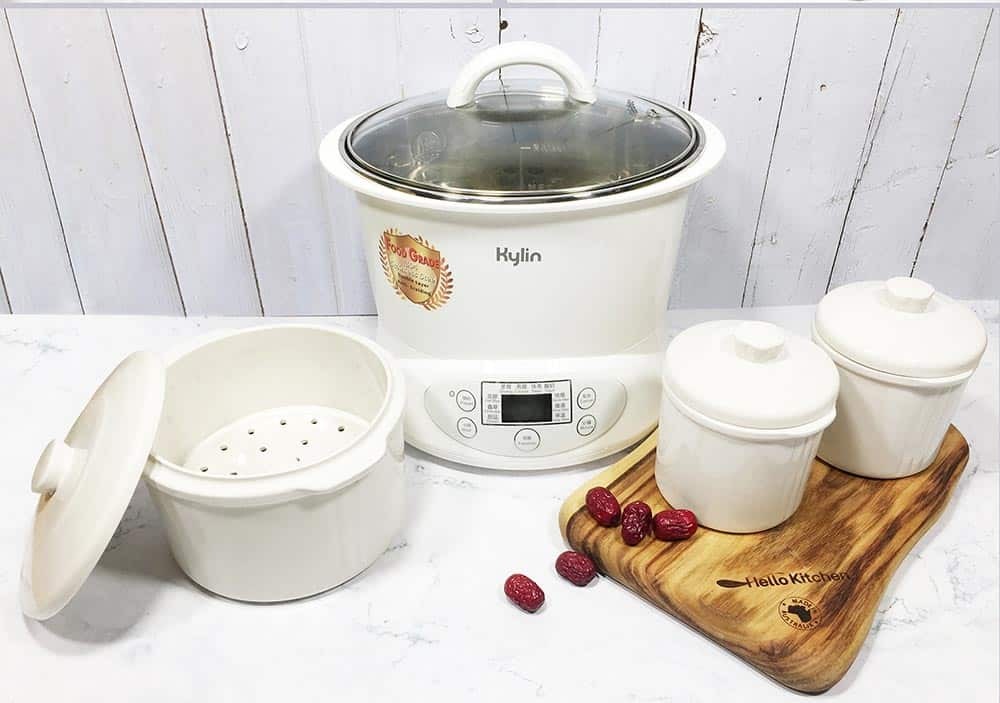 Kylin Electric Slow Cooker Stainless Steel Ceramic Pot Steamer 2.2L With 3 Containers AU-K1022