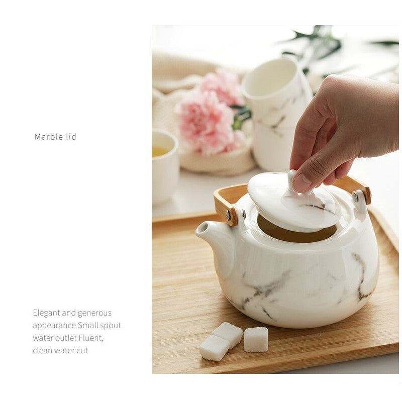Imperial Marble Style Ceramic Japanese Tea Pot Set (Without Tray)