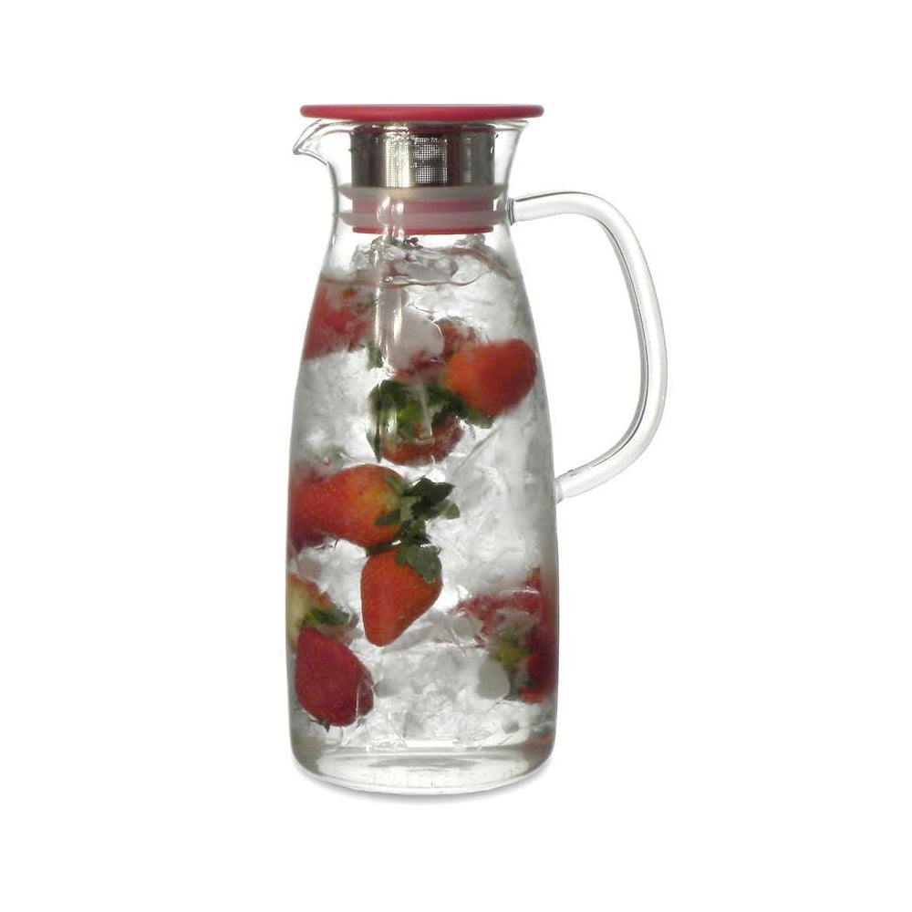 Robo Mona Heat Resistant/Cool Server Glass Water Jug Pitcher With Lid 1.5L - Red