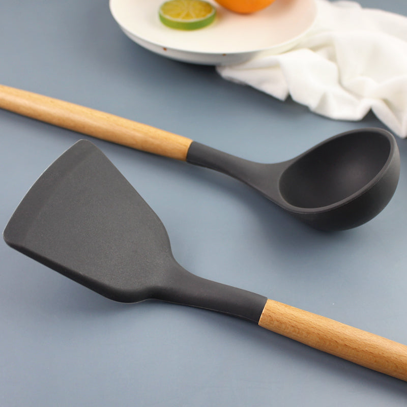 RongXian ZJ-XY001 Silicone Soup Ladle Wooden Handle