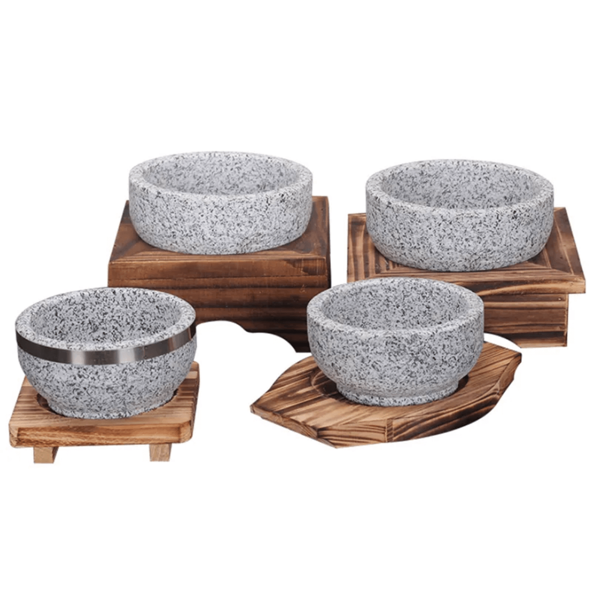 Korean Natural Stone Bowl Wood Trivet 18cm