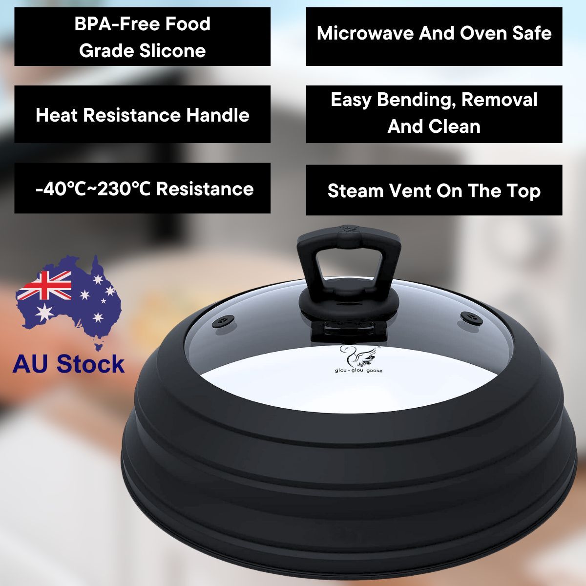 JLP Collapsible Microwave And Oven Safe BPA-free Silicone Cover 24cm~30cm  - Black