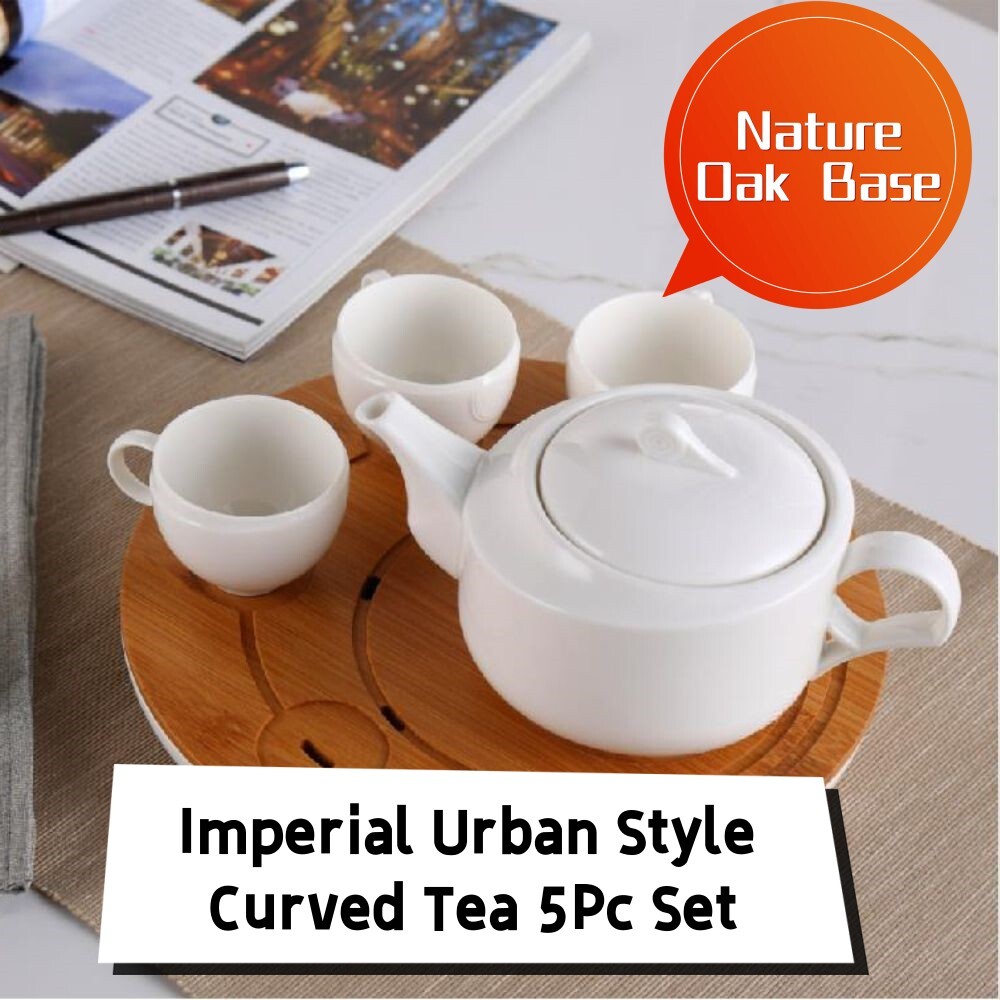 Imperial Urban Style Porcelain Tea Pot with Curved Tea Tray 6pc Set