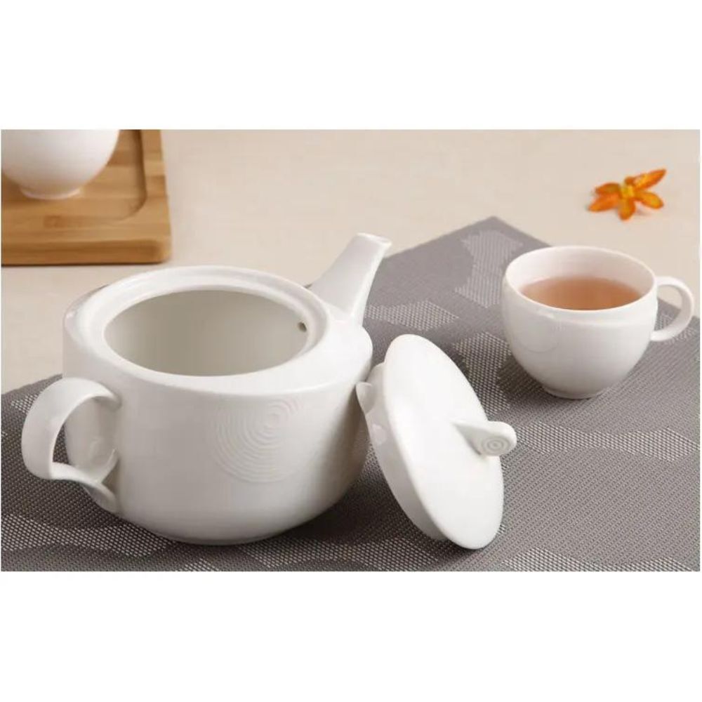 Imperial Curved Style Porcelain Tea Pot with Tea Tray 6pc Set