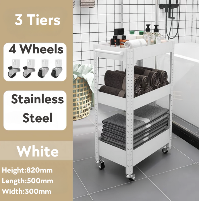 Kylin Storage Trolley Rolling Cart Kitchen Small Shelf Storage With Casters(3 Tiers) 50cm * 30 cm * 80 cm