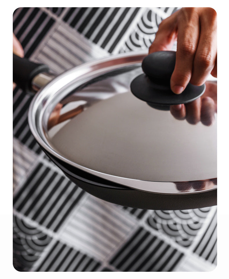 Sori Yanagi Japanese Pure Iron Frying Pan Skillet with Stainless Steel Lid