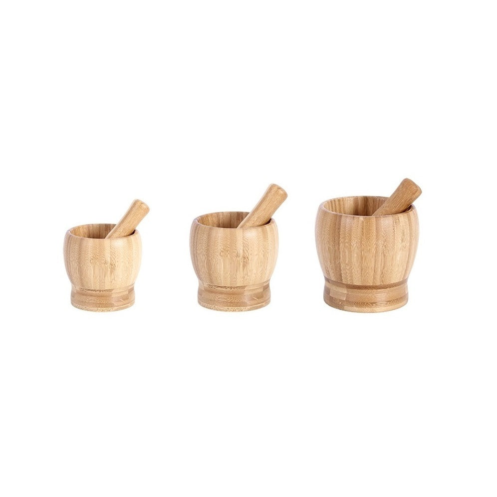 THRJ Bamboo Mortar & Pestle Garlic Spice & Herb Crusher Salad - Three Sizes Available