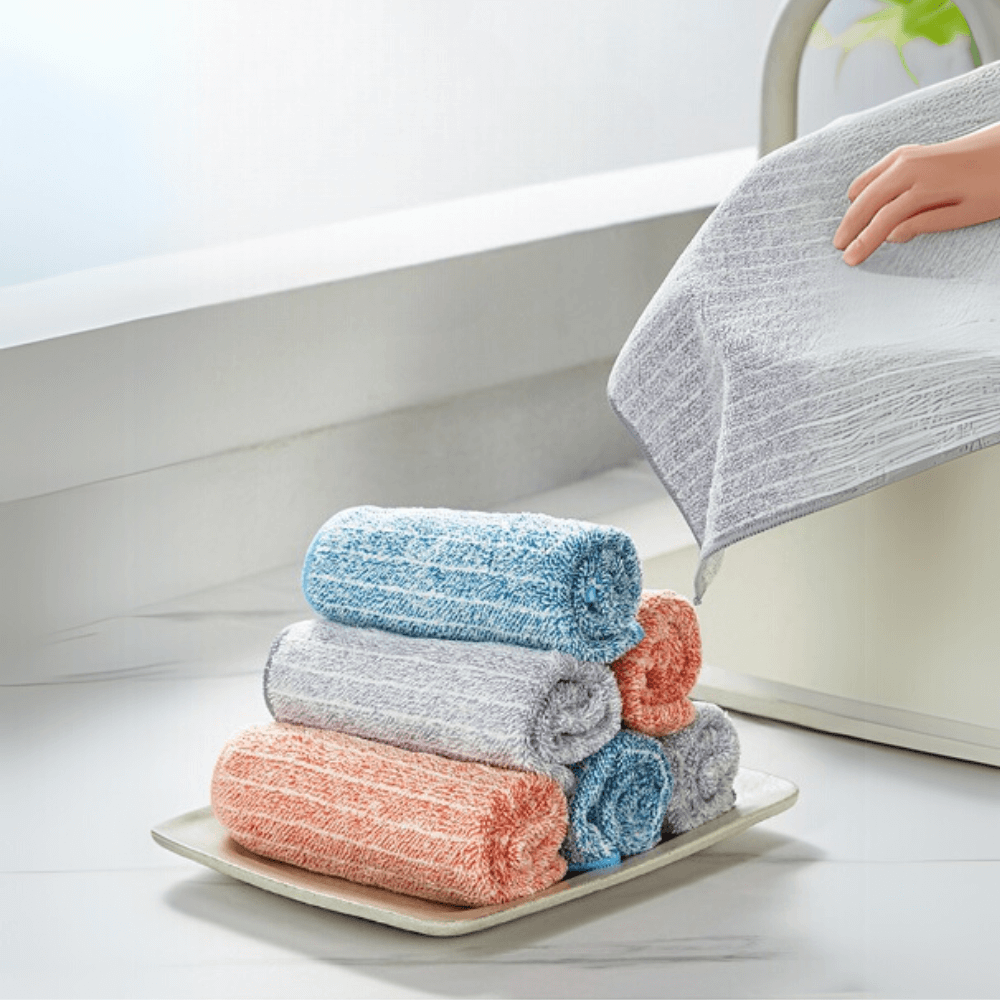 Cooker King Coral Fleece Striped Kitchen Dishcloths 5PC