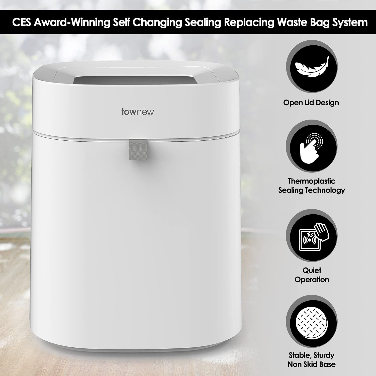 Townew T-Air Lite Rubbish Bin Automatic Trash Can 16.3L - White