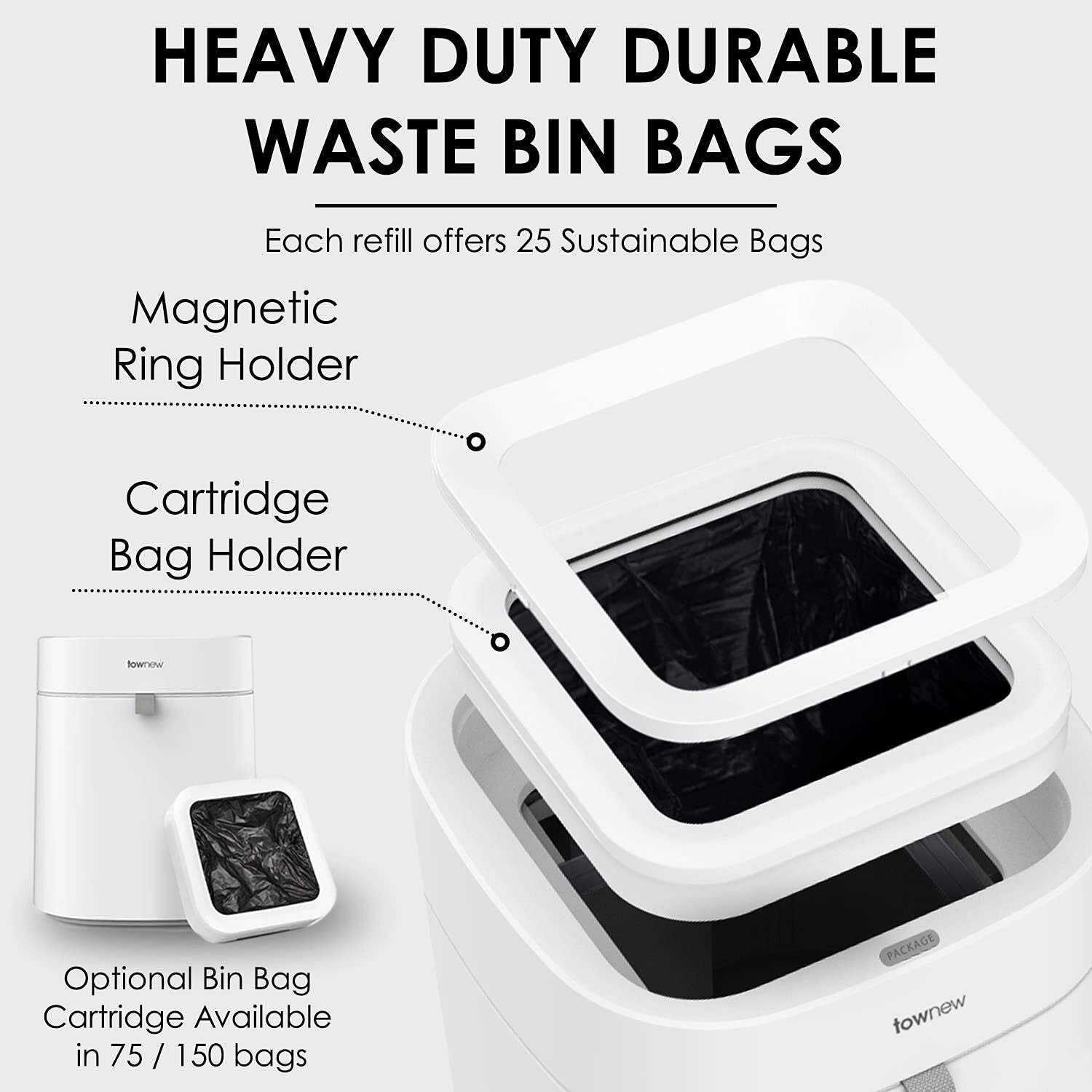 Townew T-Air Lite Rubbish Bin Automatic Trash Can 16.3L - White