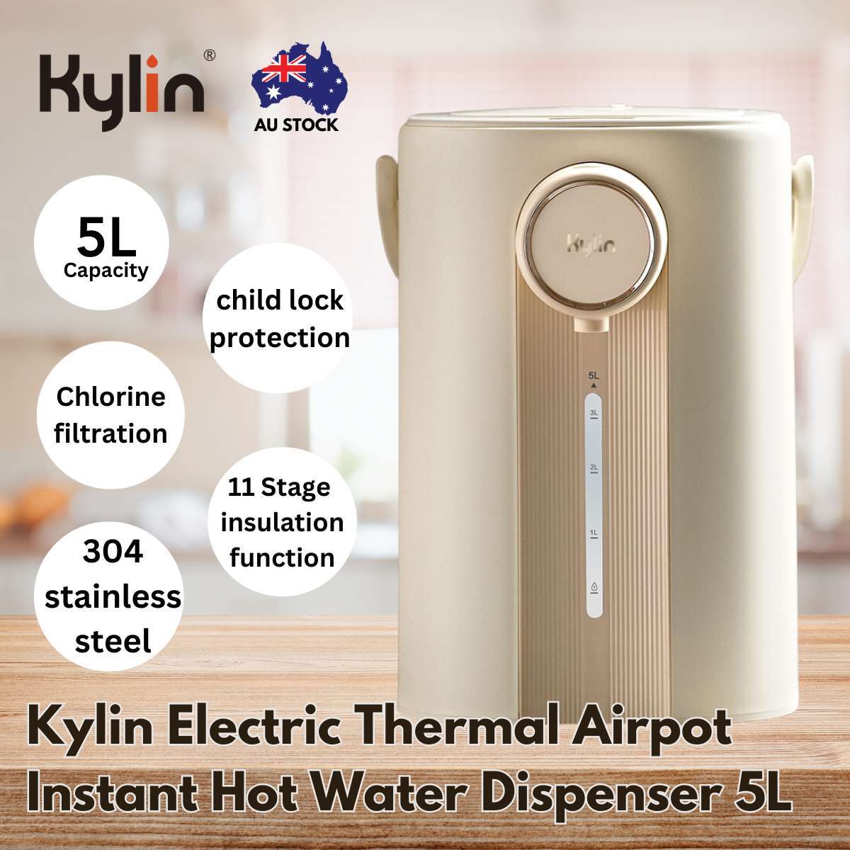 Kylin Electric Thermal Airpot/Instant Hot Water Dispenser 5.0L AU-K6750