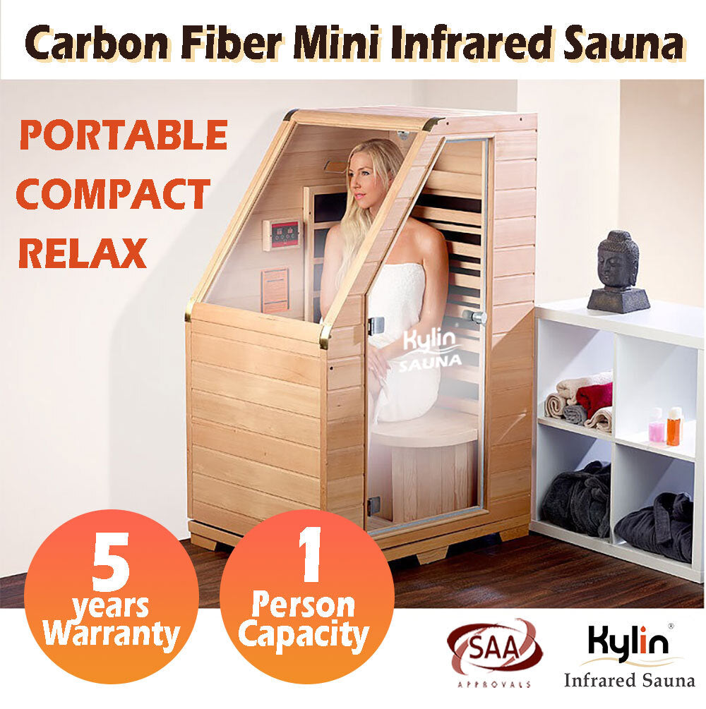 Kylin Compact Carbon Fibre Infrared Sauna 1 Person Mini Home Sauna Room KY-1D6