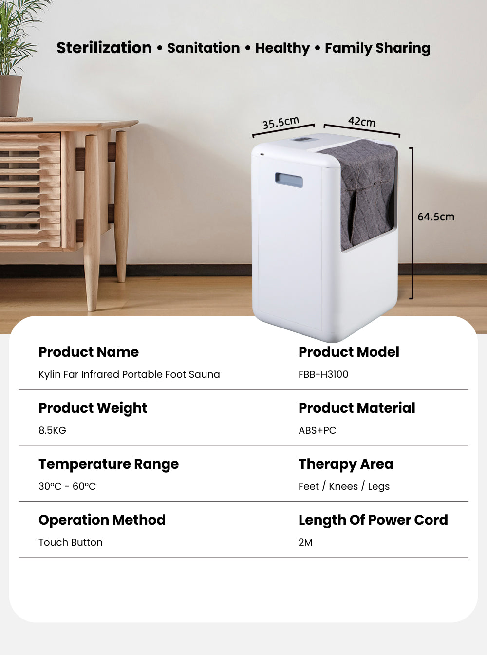 Kylin Touch-Screen Far Infrared Portable Foot Sauna FBB-L3100