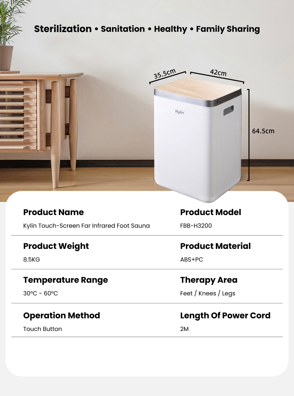 Kylin Touch-Screen Far Infrared Portable Foot Sauna With Sliding Top FBB-L3200