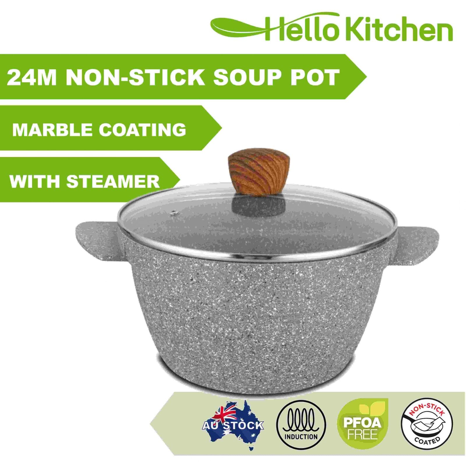 Hello Kitchen Non-stick 24cm Soup Pot  (with steamer) 62399S