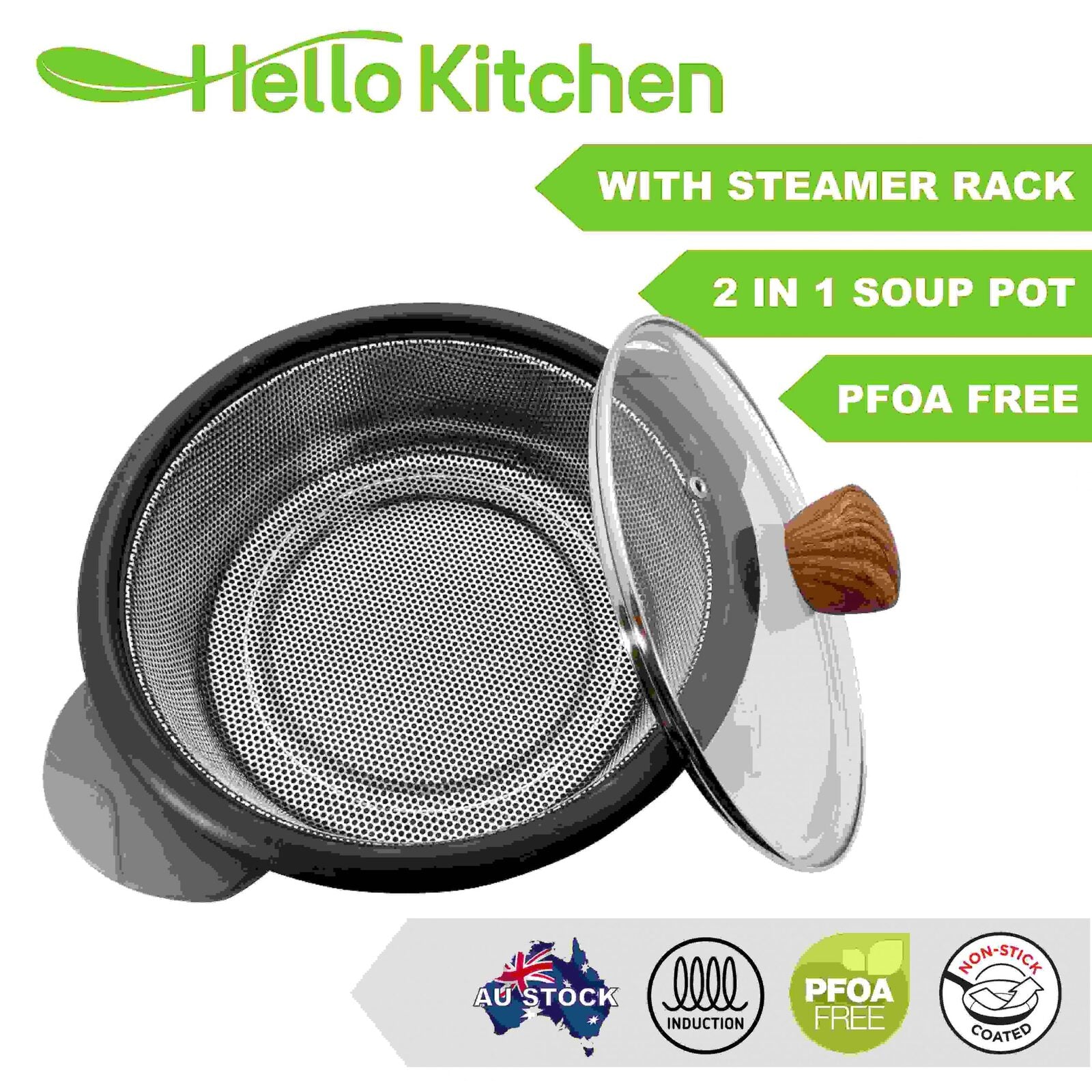 Hello Kitchen Non-stick 24cm Soup Pot  (with steamer) 62399S
