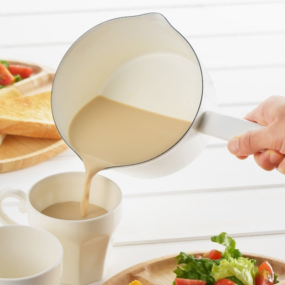 Toyohoro Pure Enamel Milk Pot - 15 cm White