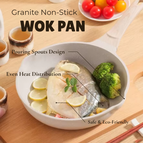 Synmore Granite Non-Stick Wok Pan with Wooden Handle 28cm
