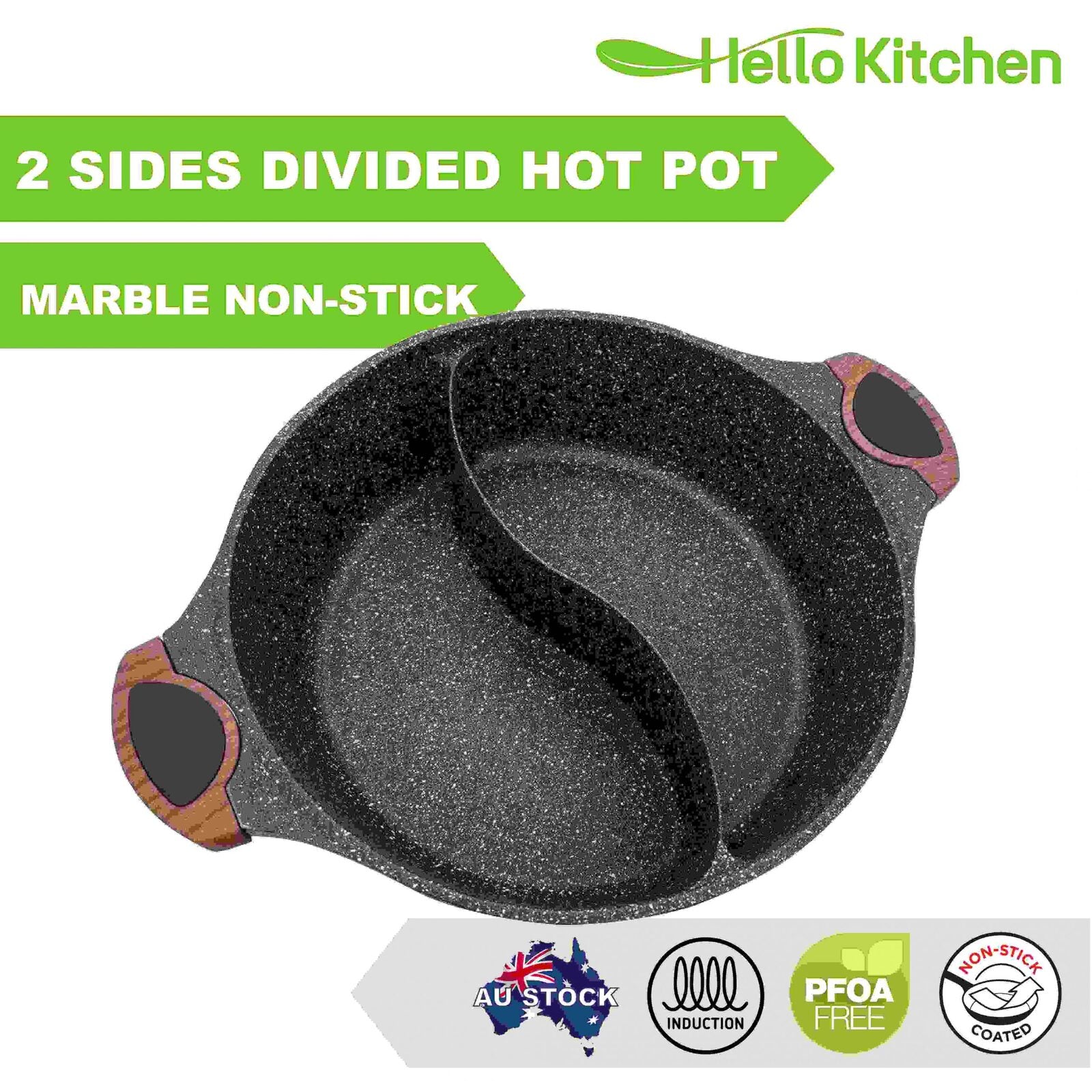 Hello Kitchen Non-stick Marble Divided Steamboat Hot Pot 30cm