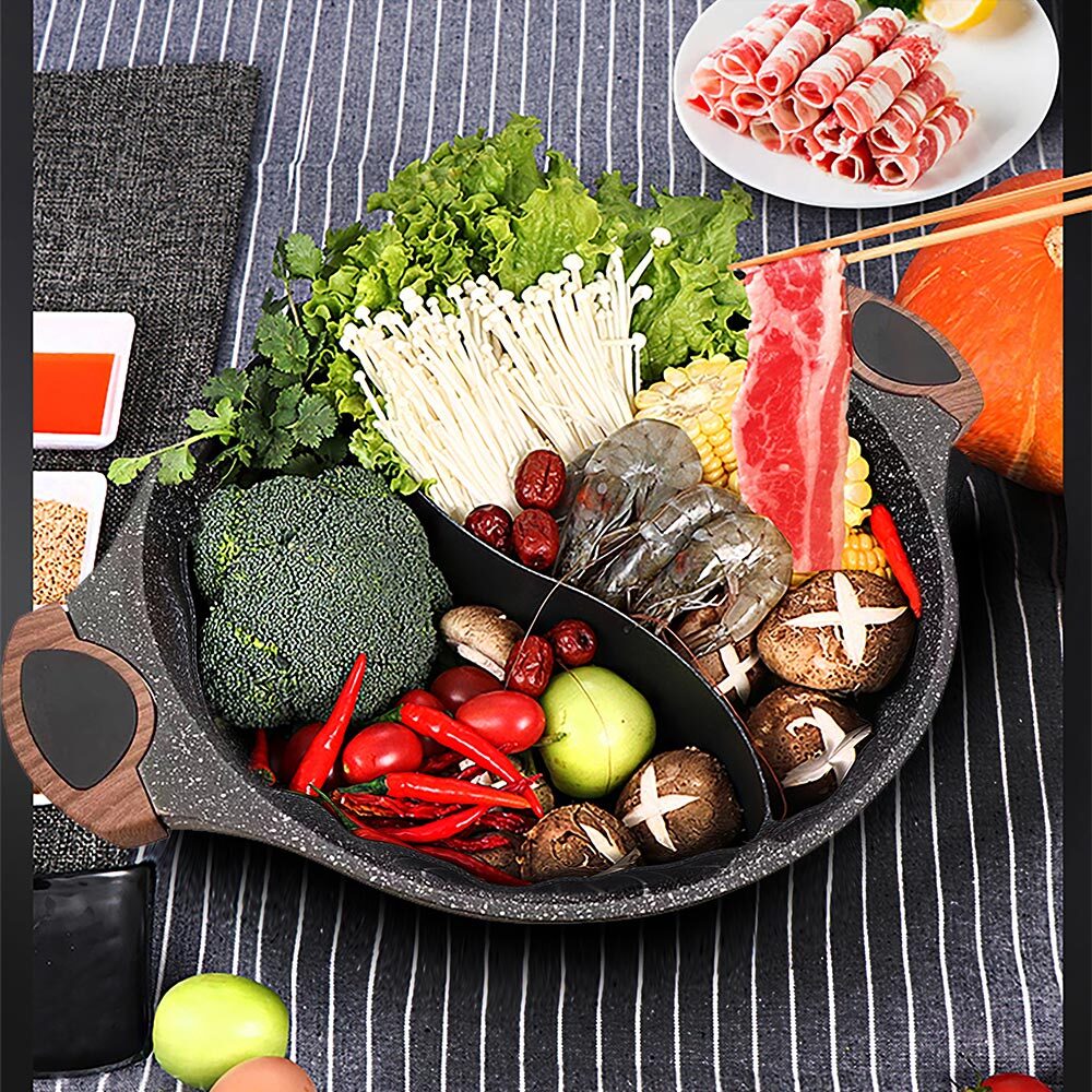 Hello Kitchen Non-stick Marble Divided Steamboat Hot Pot 30cm
