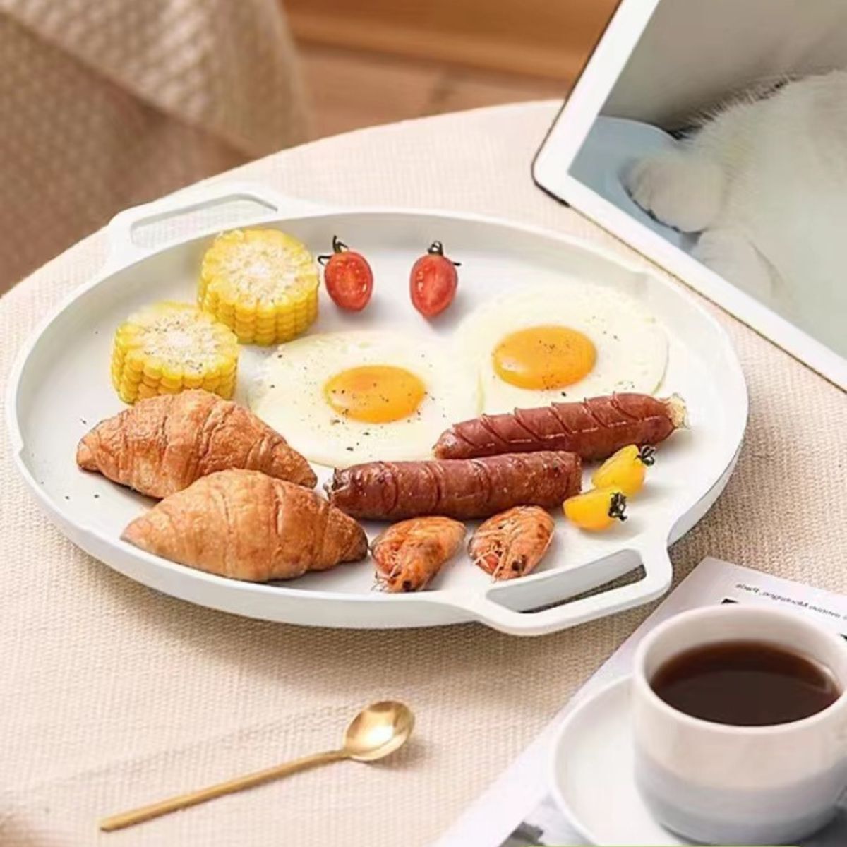 Masker BBQ Grill Pan 30cm with Heat Resistant Handles - White