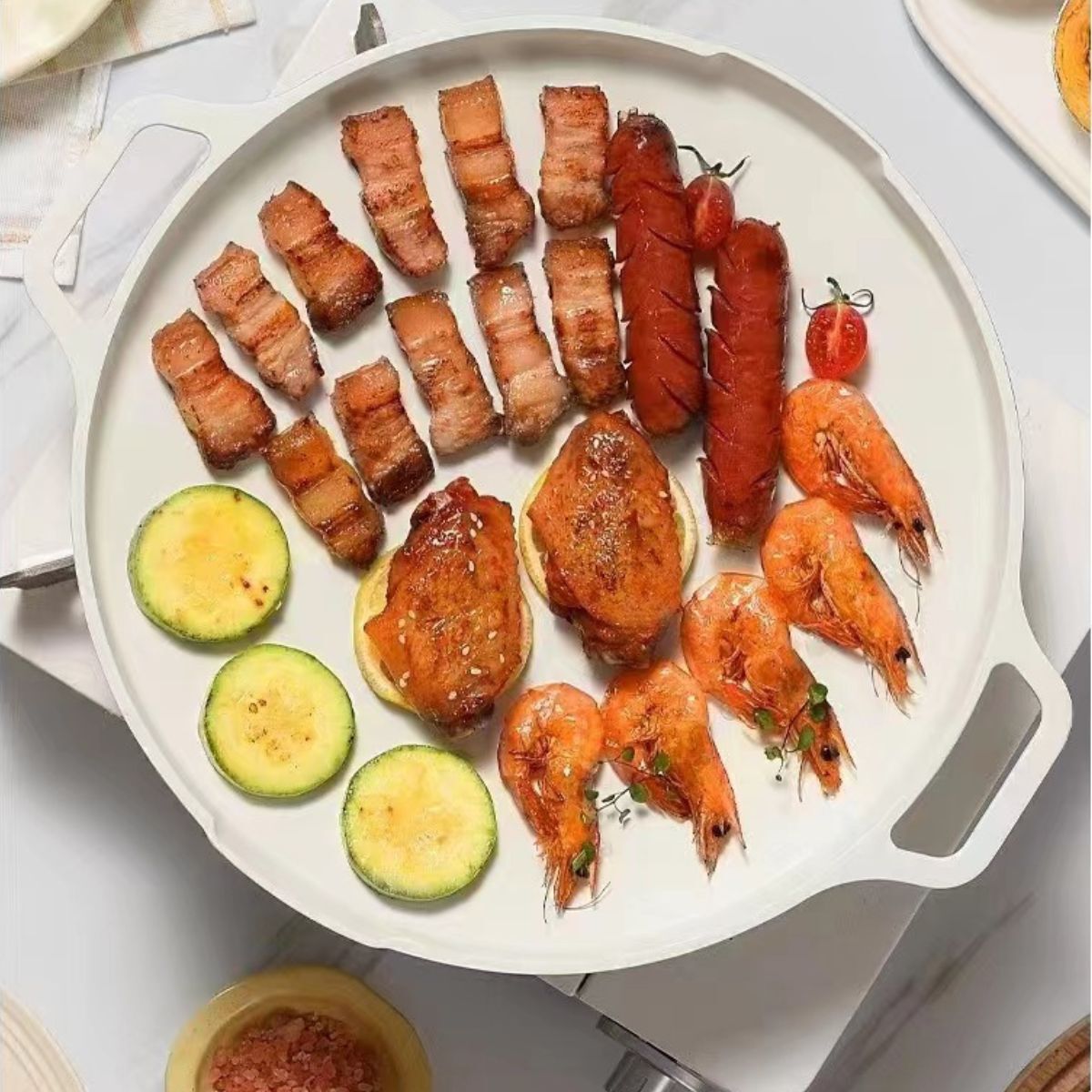 Masker BBQ Grill Pan 30cm with Heat Resistant Handles - White