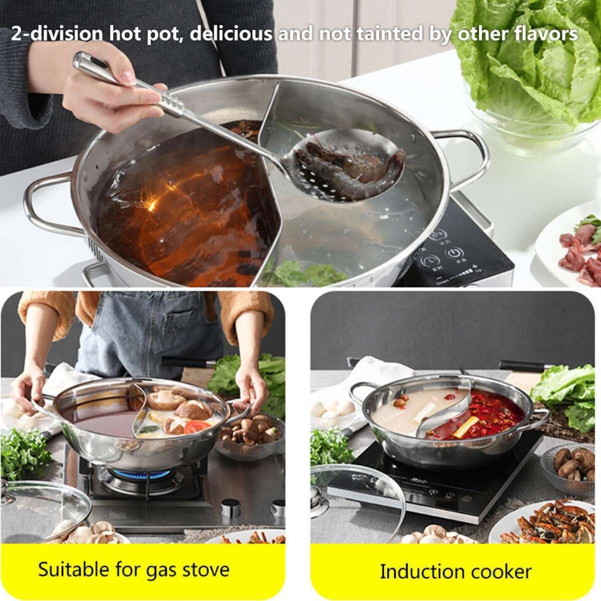 Kylin 304 Stainless Steels American Style Double Divided Hot Pot 28cm