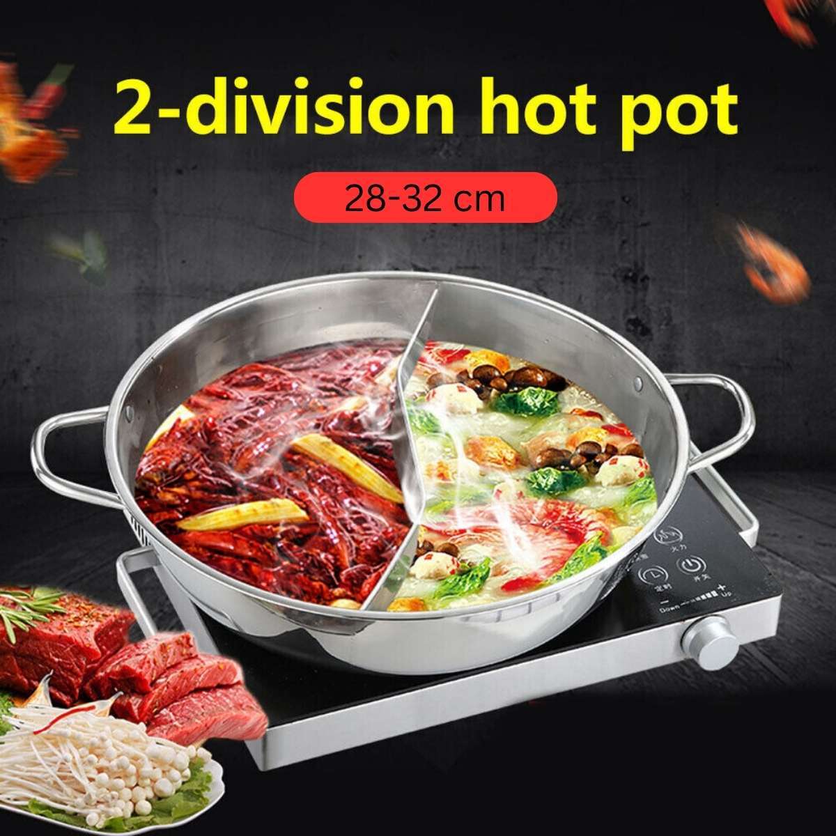 Kylin 304 Stainless Steels American Style Double Divided Hot Pot 28cm