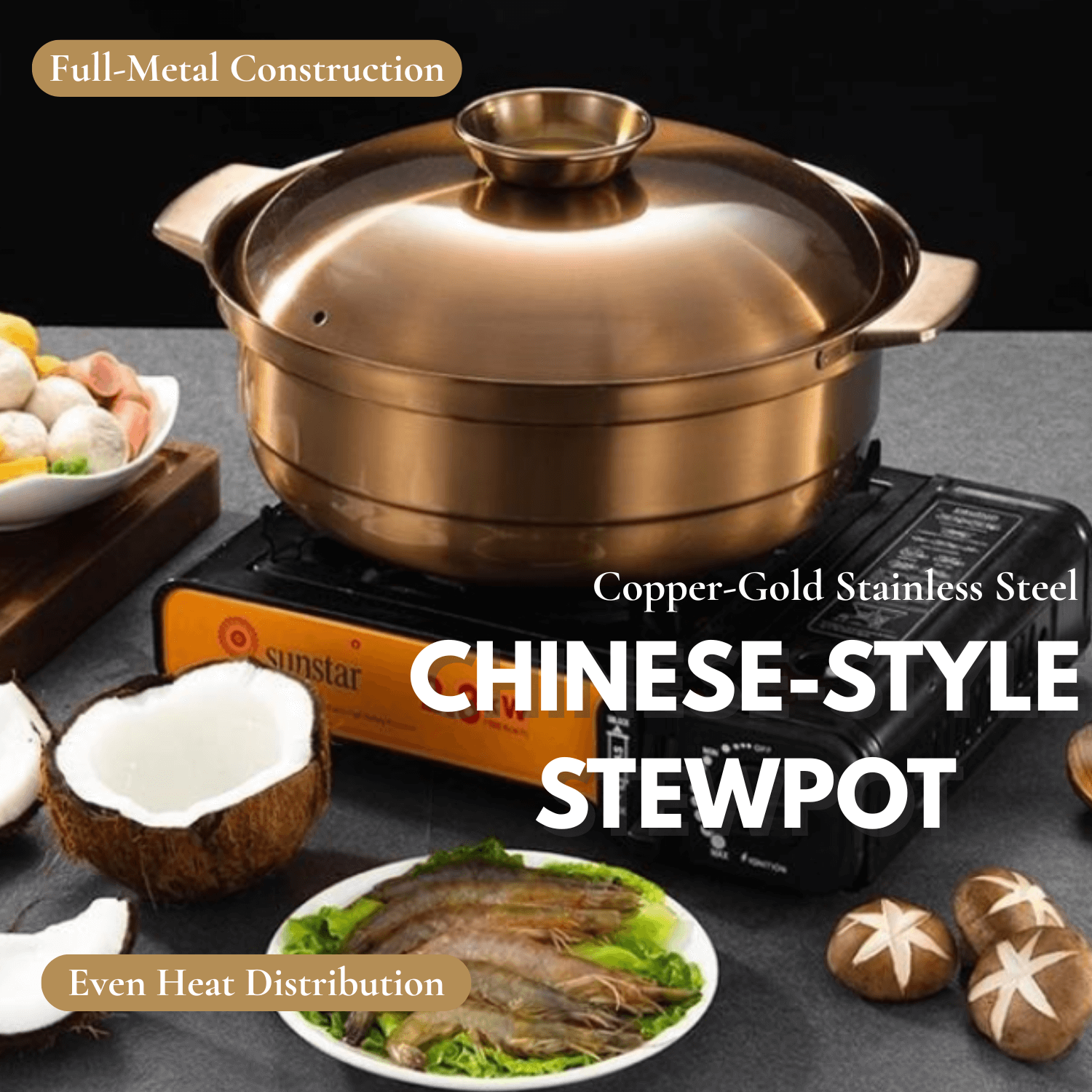 Kylin Copper-Gold Stainless Steel Chinese-Style Stewpot 28cm