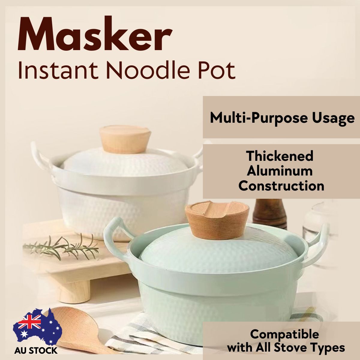 Masker Instant Noodle Pot Aluminium Ceramic Coating - Blue