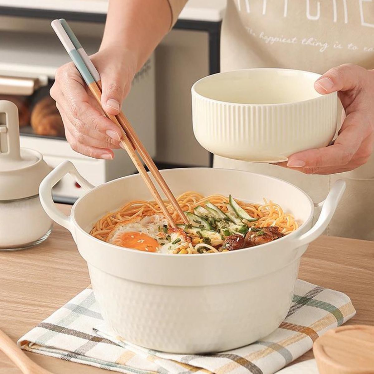 Masker Instant Noodle Pot Aluminium Ceramic Coating - Blue