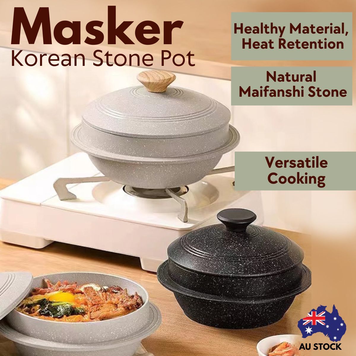 Masker Korean Cooking Bibimbap Stone Pot 18cm - Beige