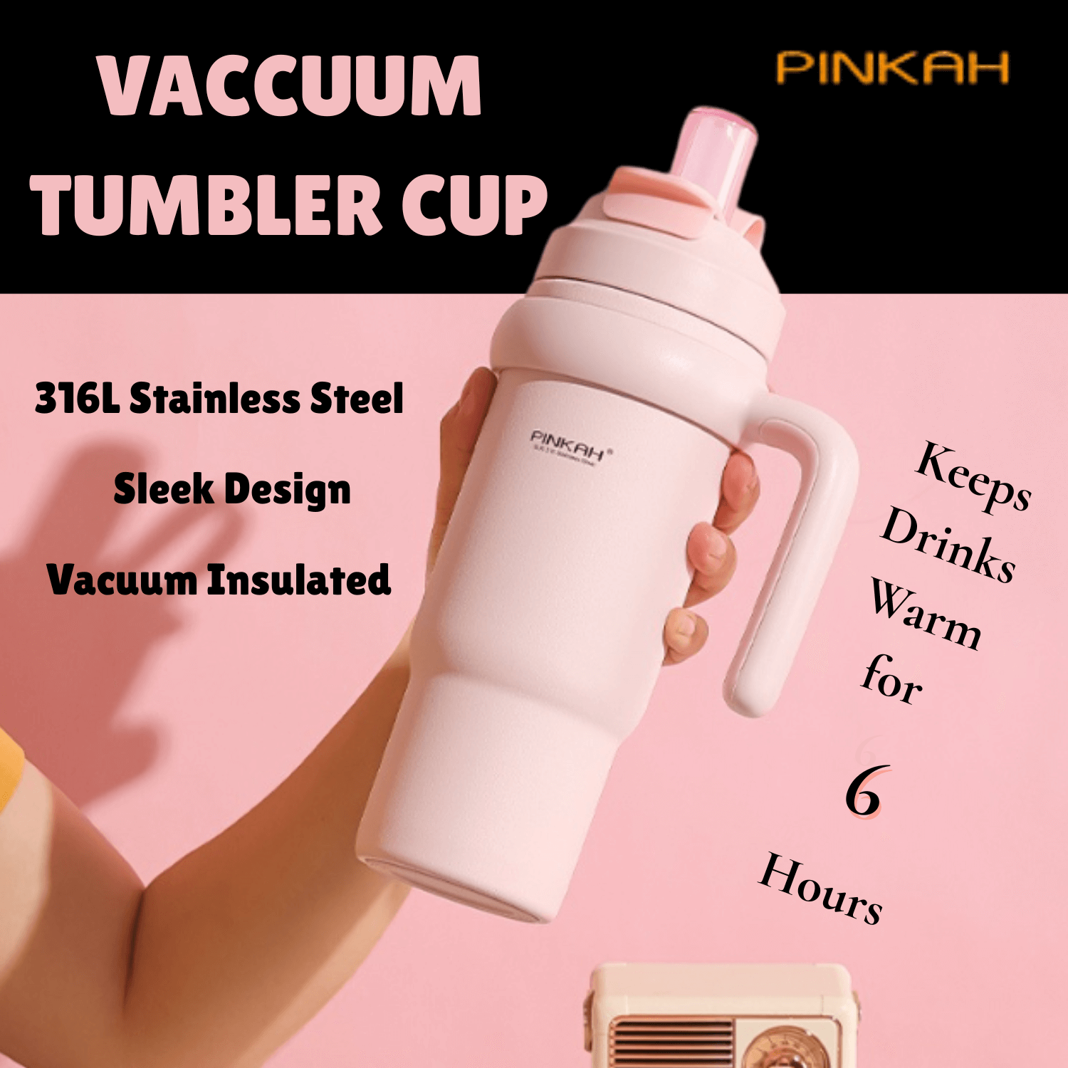 Pinkah 316L Stainless Steel 880mL Vaccuum Tumbler Cup (Pink)