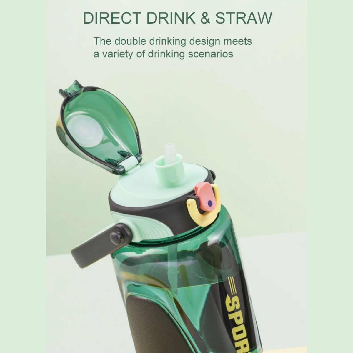Pinkah PJ-776 1.5L Portable Tritan Sport Bottle With Straw - Green