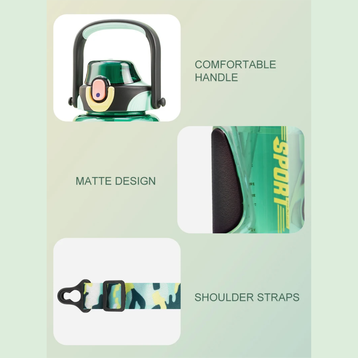 Pinkah PJ-776 1.5L Portable Tritan Sport Bottle With Straw - Green