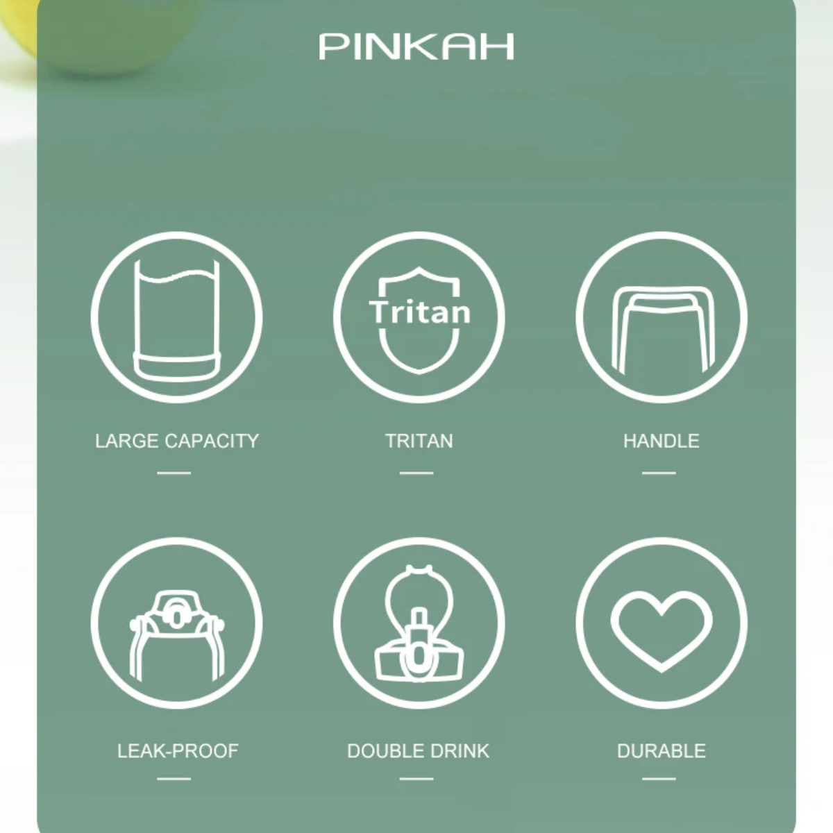 Pinkah PJ-776 1.5L Portable Tritan Sport Bottle With Straw - Green