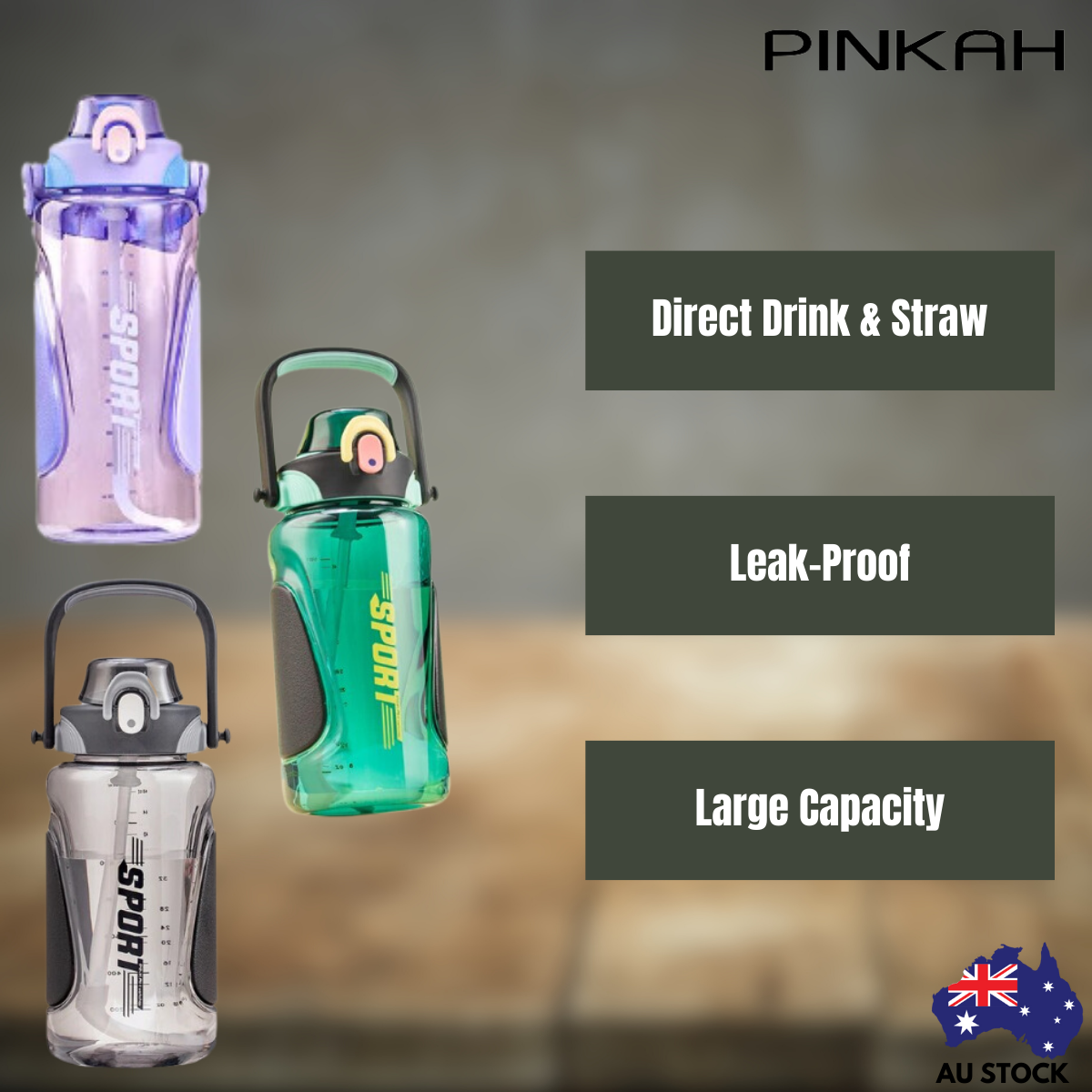 Pinkah PJ-776 1.5L Portable Tritan Sport Bottle With Straw - Green