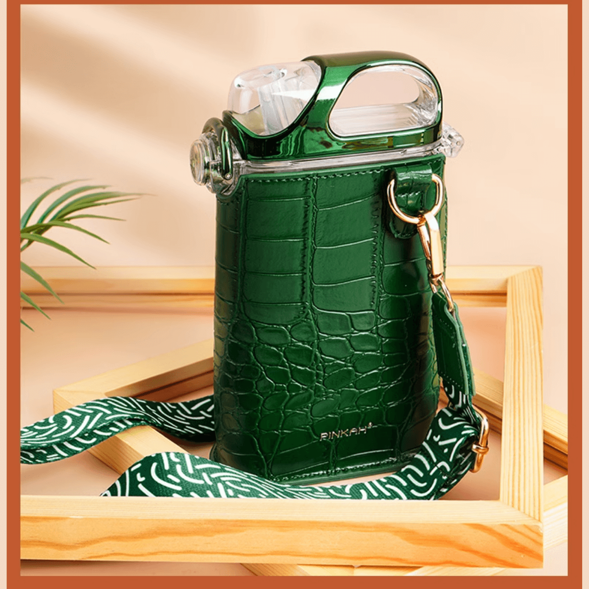 Pinkah PJ-4490 380ml Slim Water Bottle With Straw - Green