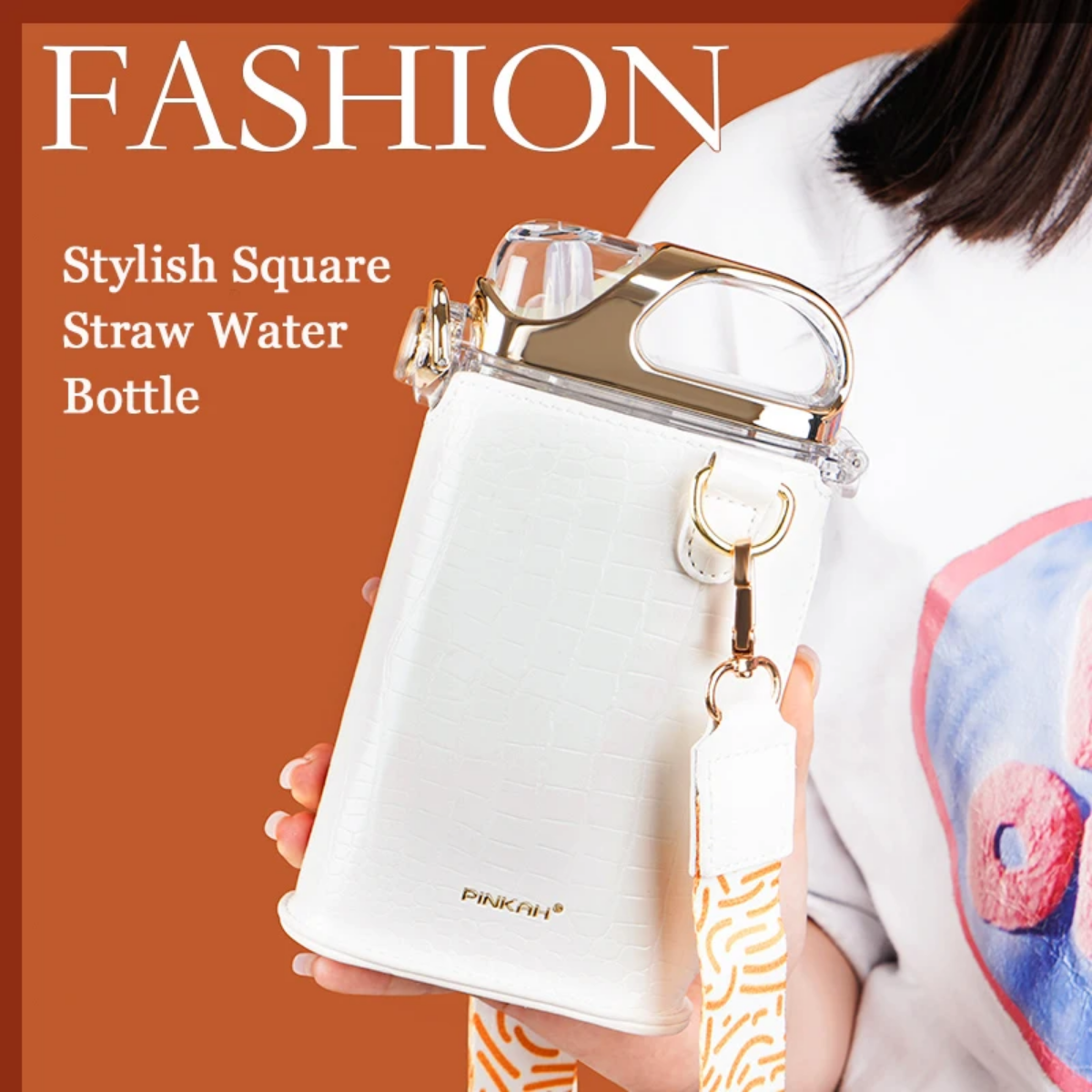 Pinkah PJ-4490 380ml Slim Water Bottle With Straw - Blue