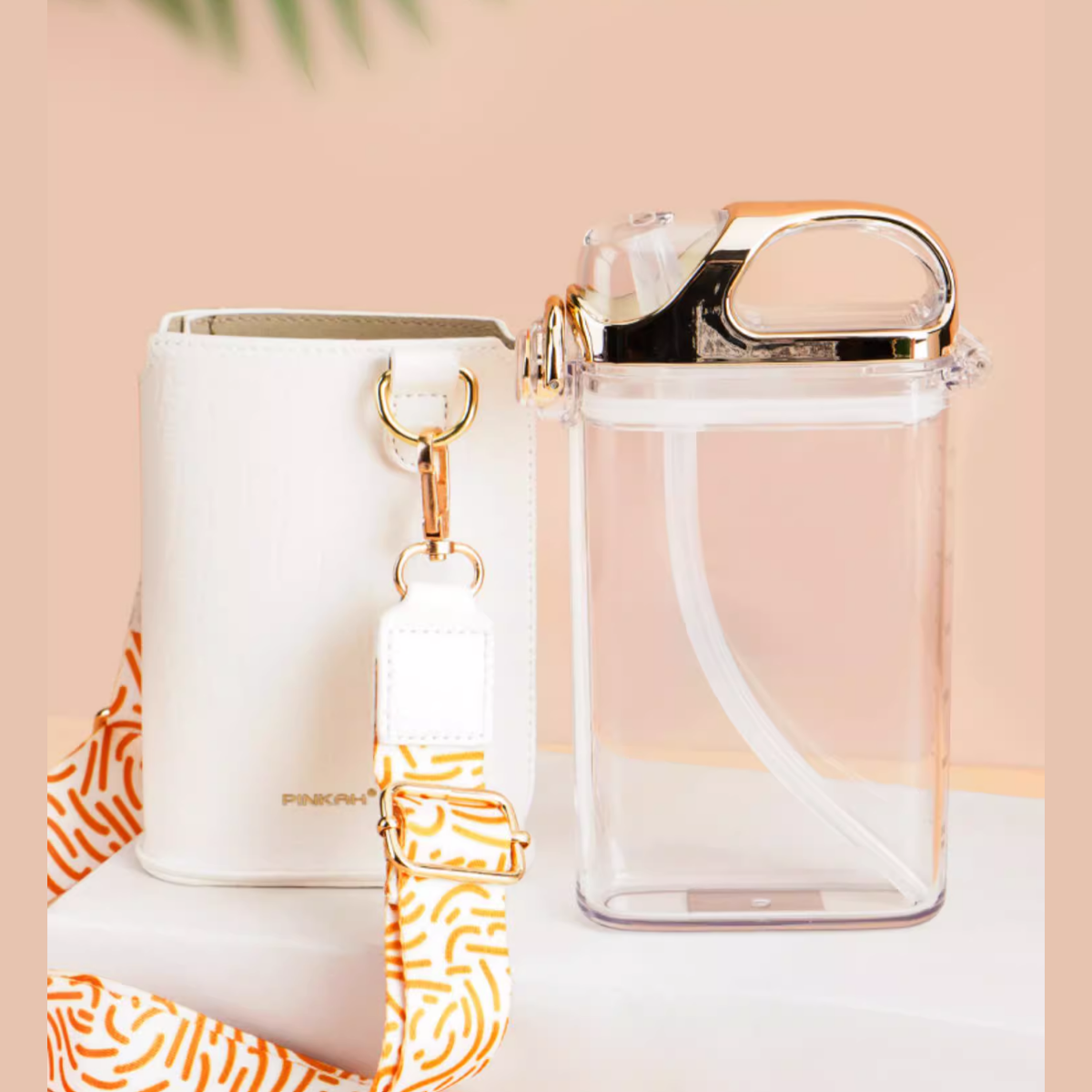Pinkah PJ-4490 380ml Slim Water Bottle With Straw - Blue