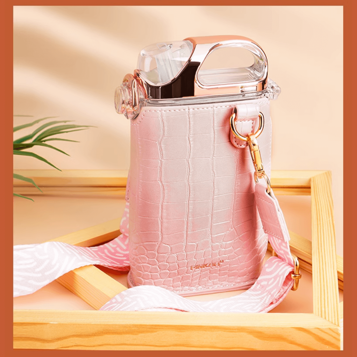 Pinkah PJ-4490 380ml Slim Water Bottle With Straw - Pink