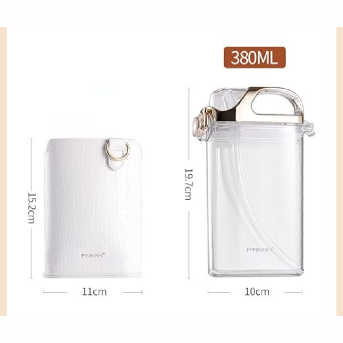 Pinkah PJ-4490 380ml Slim Water Bottle With Straw - White