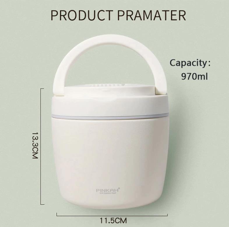 Pinkah PJ-3321A Vacuum Insulated Lunch Box Food Container 970ml White