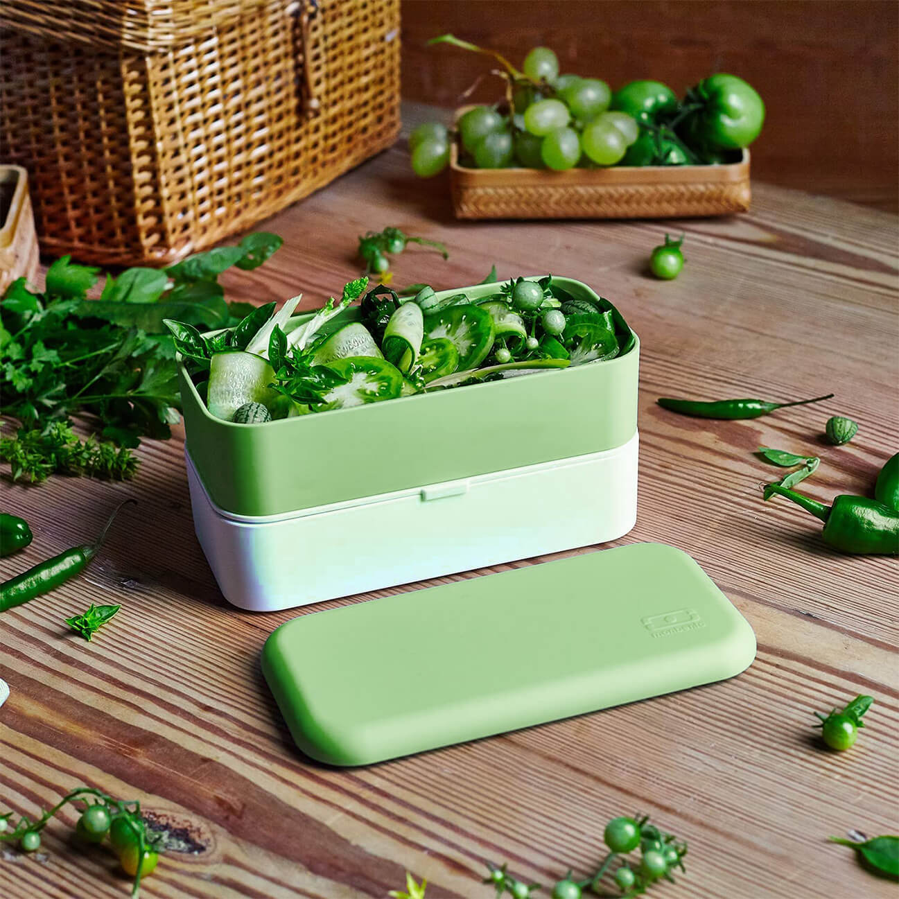 Monbento Mb Original Graphic 1L Lunch Bento Box Food Container - Matcha