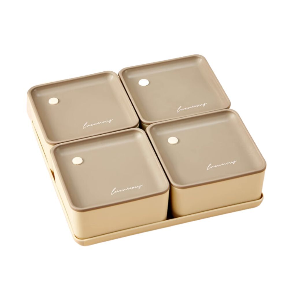 WorthBuy 4-Grid Snack Box 600ml For Each - Milk Brown