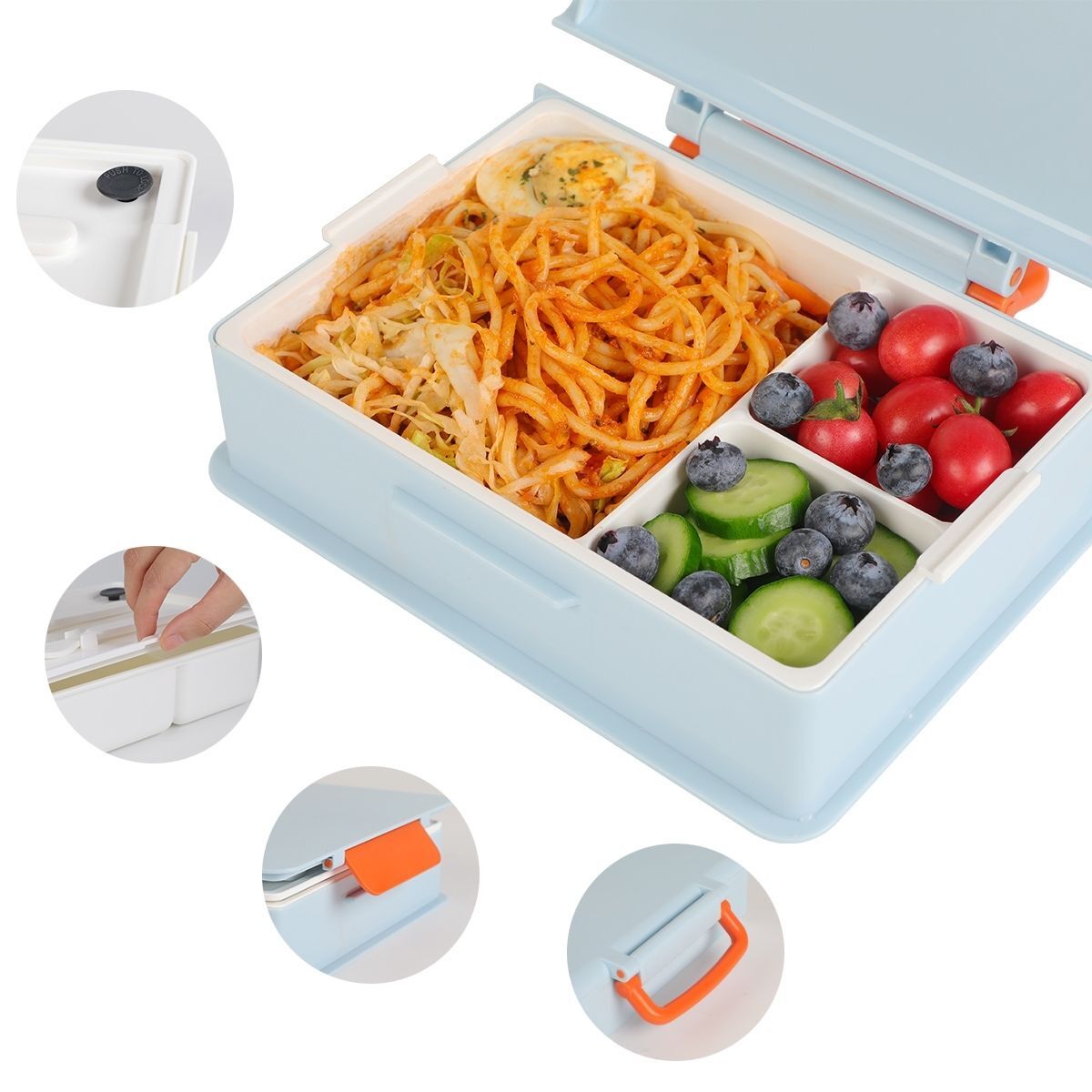 Geruite Book Bento Lunch Box Divided Food Container 1000ml - Blue