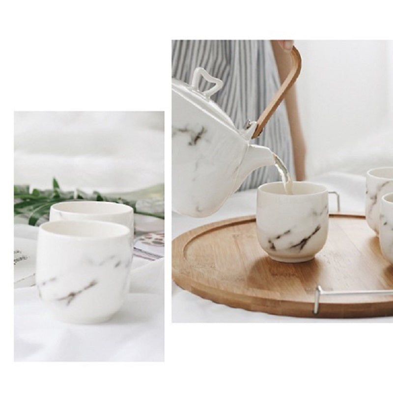 Imperial Marble Style Ceramic Japanese Tea Pot Set (Without Tray)